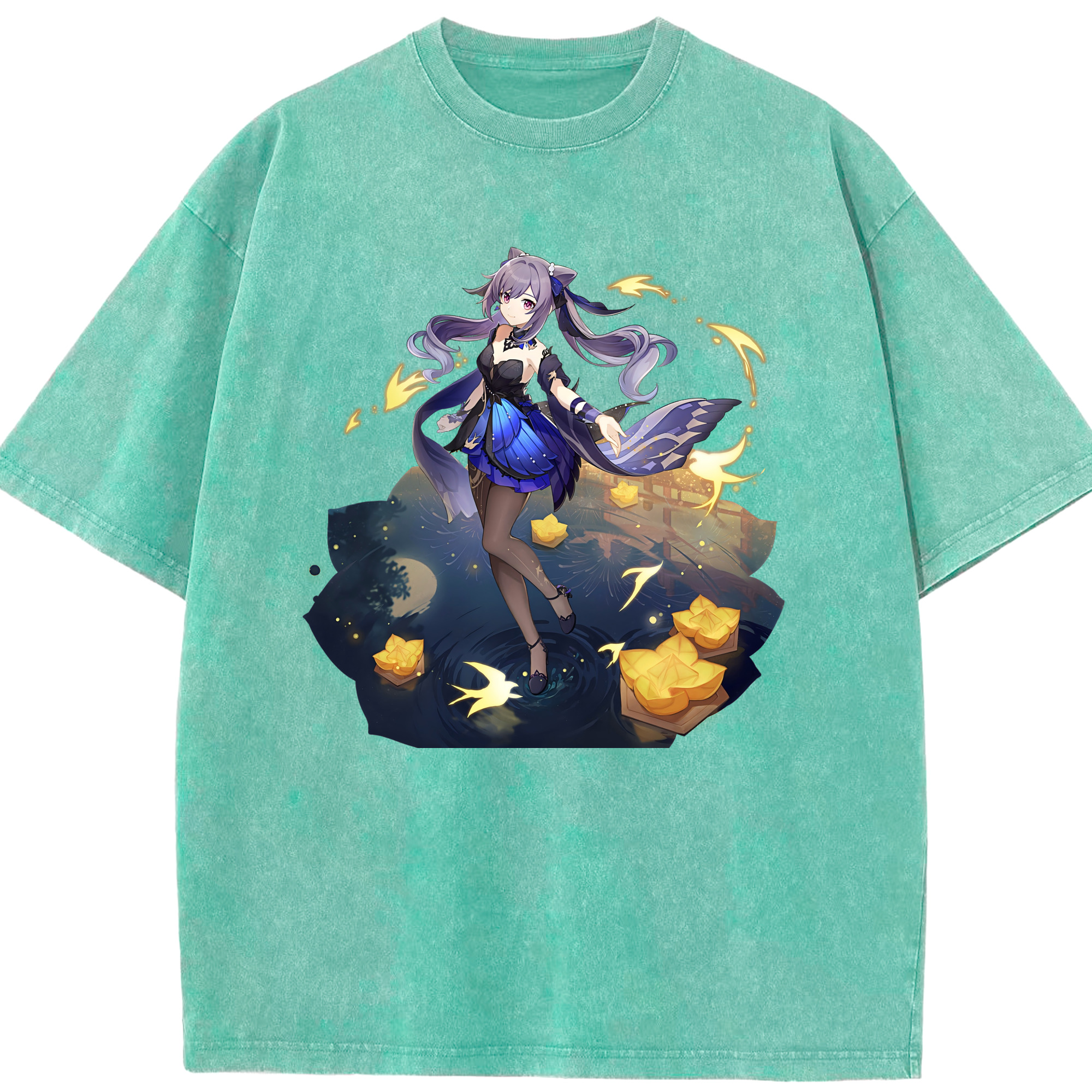 げんし神 刻晴 こくせい genshin Kokusei 綿100% ヴィンテージ風 半袖Tシャツ（フロントプリント）